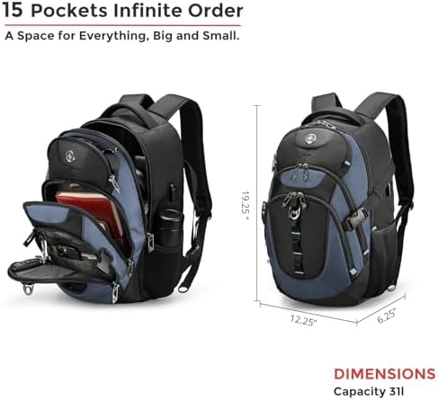 Swissdigital Design Laptop Backpack with USB Charging Port | Men's 15.6 Inches Fit 31L Travel Backpack | Blue/Black | SD