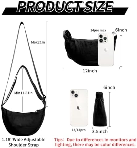 EVGLOW Nylon Crescent Crossbody Bag - Trendy Women's Travel Sling Bag EVGLOW Nylon Crescent Crossbody Bag - Small Men's