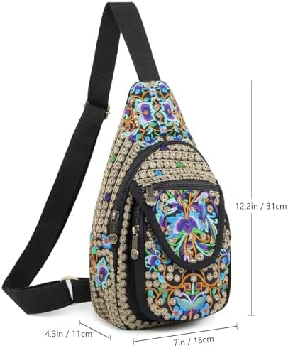 SILKAREA Embroidered Boho Small Sling Bag for Women Travel (Blue) SILKAREA Embroidered Boho Small Sling Bag for Women Ch