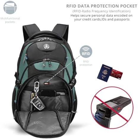 Swissdigital Design Laptop Backpack with USB Charging Port | Men's 15.6 Inches Fit 31L Travel Backpack | Blue/Black | SD