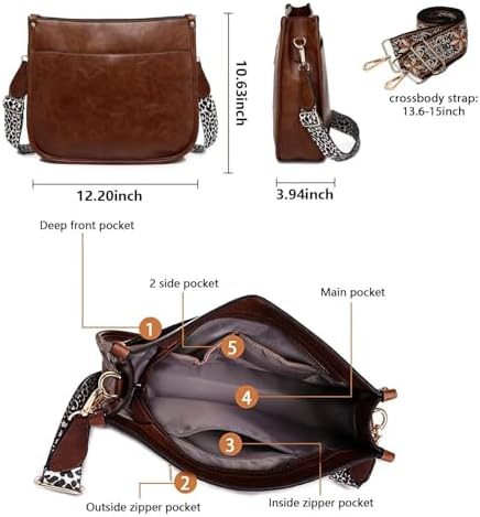 AUYOCO Vegan Leather Crossbody Bags for Women Handbag with Guitar Strap Zipped Pockets AUYOCO Vegan Leather Crossbody