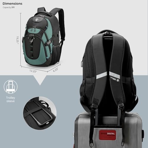 Swissdigital Design Laptop Backpack with USB Charging Port | Men's 15.6 Inches Fit 31L Travel Backpack | Blue/Black | SD