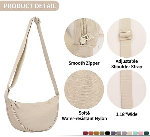 EVGLOW Nylon Crescent Crossbody Bag - Trendy Women's Travel Sling Bag EVGLOW Nylon Crescent Crossbody Bag - Small Men's