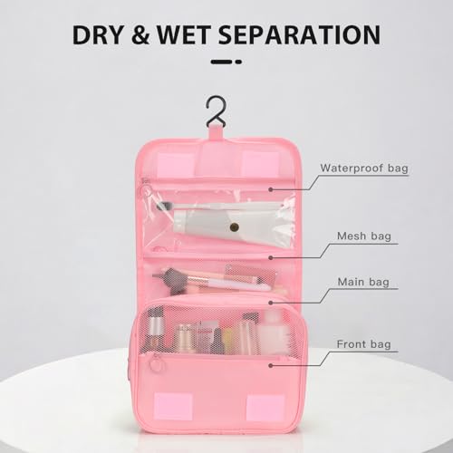 Trousse de toilette Zivacate rose pour voyage, affaires et fitness - étanche avec poignée et 3 sacs à cordon