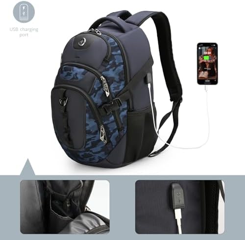 Swissdigital Design Laptop Backpack with USB Charging Port | Men's 15.6 Inches Fit 31L Travel Backpack | Blue/Black | SD