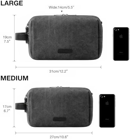 Men's Water-resistant Toiletry Bag - BAGSMART Dopp Kit Canvas Travel Organizer - Black - Large - Image 6