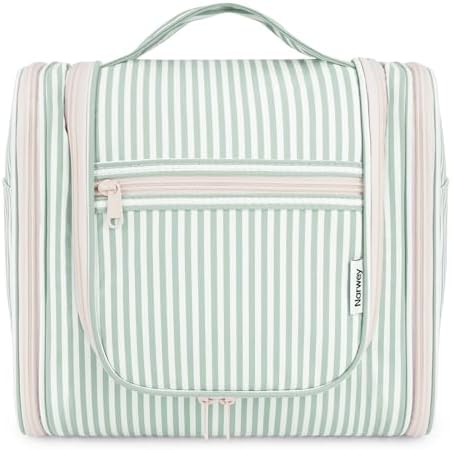 Narwey Large Blue Leaf Hanging Toiletry Bag for Women Travel and Men Cosmetics Organizers