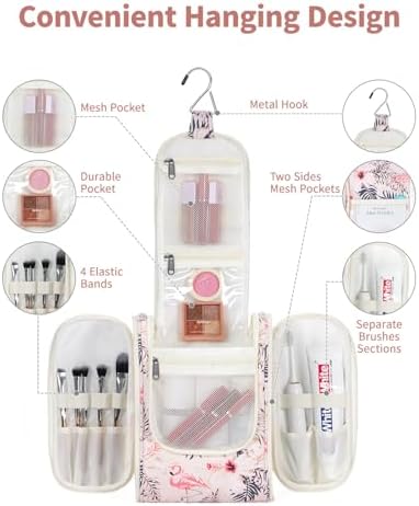 Narwey Large Blue Leaf Hanging Toiletry Bag for Women Travel and Men Cosmetics Organizers