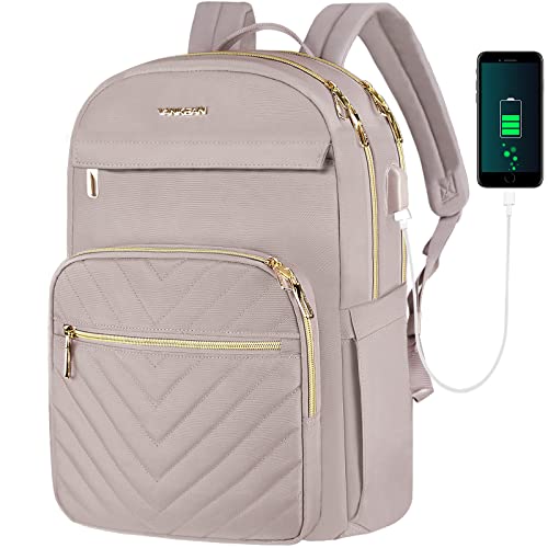 VANKEAN étanche Sac à dos de voyage élégant pour ordinateur portable de 15.6" pour femme, avec port USB, pour femme ense