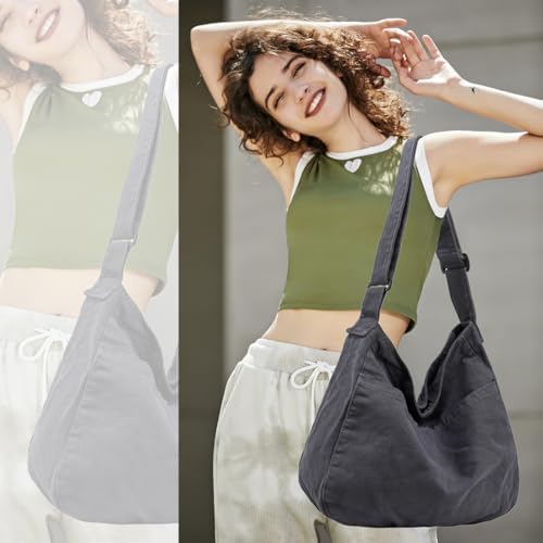 Dainaotm Canvas Tote Bag Casual Hobo Crossbody Shoulder Bag for Women Large Purse Messenger Bag Travel Work Dainaotm Can