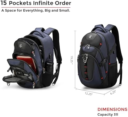 Swissdigital Design Laptop Backpack with USB Charging Port | Men's 15.6 Inches Fit 31L Travel Backpack | Blue/Black | SD