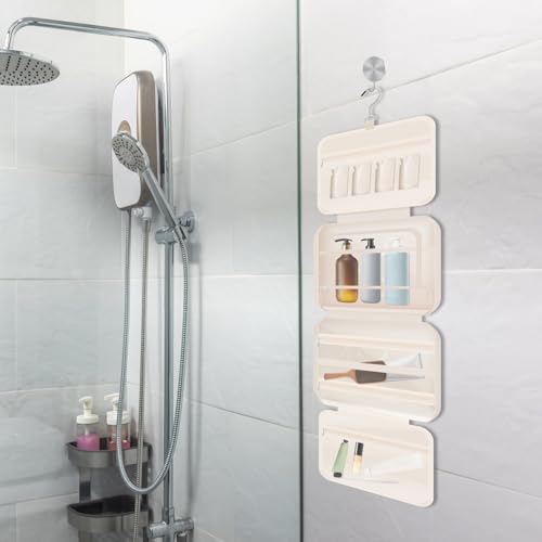 Toiletry Bag Compartmental Organizer Travel BagPortable Foldable with Anti-slip Metal Hook(Beige) Toiletry Bag Compart