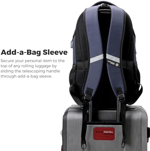 Swissdigital Design Laptop Backpack with USB Charging Port | Men's 15.6 Inches Fit 31L Travel Backpack | Blue/Black | SD