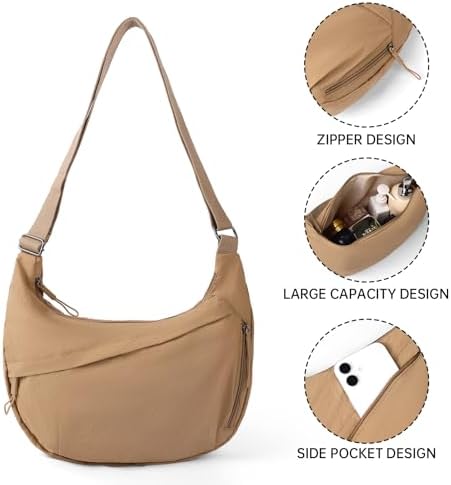 FFEDAYUN Crescent Bags for Women Casual Shoulder Handbags Multi-Pocket Lightweight Crossbody Purse Nylox Nylon Hobo Slin