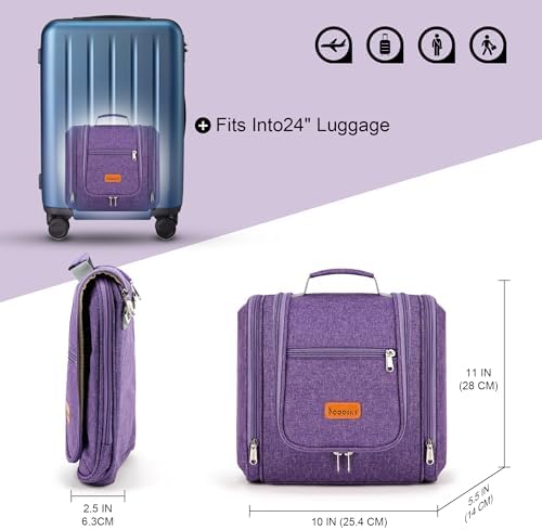 Water-resistant Travel Hanging Toiletry Bag for Women and Men, 6 Organizer Compartments, Holds Full Size Bottles, Black