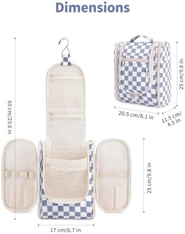 Narwey Large Blue Leaf Hanging Toiletry Bag for Women Travel and Men Cosmetics Organizers