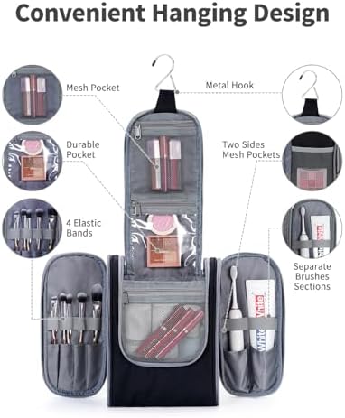 Narwey Large Blue Leaf Hanging Toiletry Bag for Women Travel and Men Cosmetics Organizers