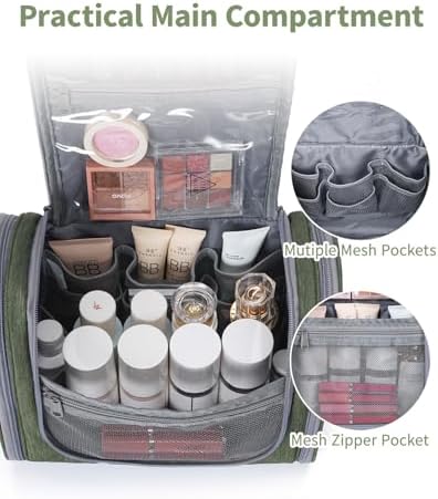 Narwey Large Blue Leaf Hanging Toiletry Bag for Women Travel and Men Cosmetics Organizers