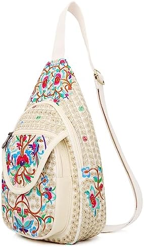SILKAREA Embroidered Boho Small Sling Bag for Women Travel (Blue) SILKAREA Embroidered Boho Small Sling Bag for Women Ch