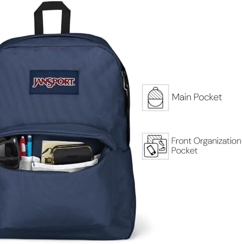 JanSport SuperBreak One Backpack Navy - Durable Lightweight Bag with Main Compartment - Premium Travel Backpack