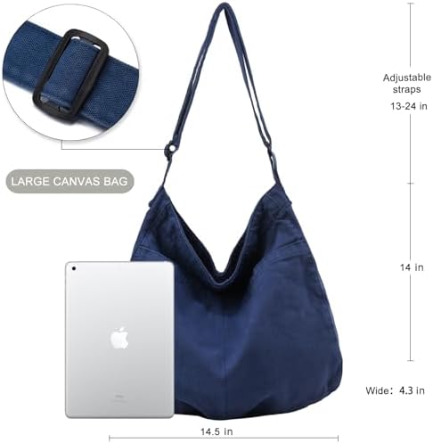 Dainaotm Canvas Tote Bag Casual Hobo Crossbody Shoulder Bag for Women Large Purse Messenger Bag Travel Work Dainaotm Can