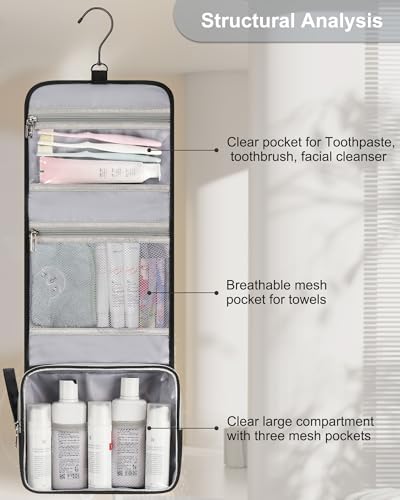 Relavel Travel Toiletry Bag for Men, Large Capacity Travel Kit, Hanging Toiletry Bag for Women