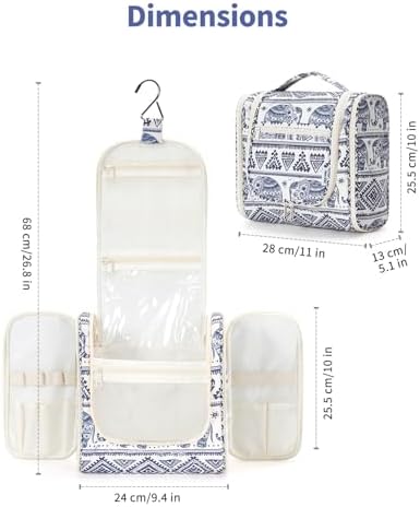 Narwey Large Blue Leaf Hanging Toiletry Bag for Women Travel and Men Cosmetics Organizers