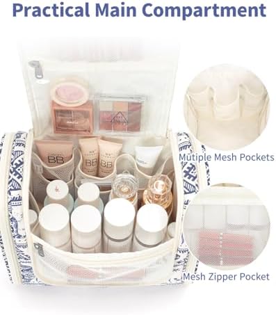 Narwey Large Blue Leaf Hanging Toiletry Bag for Women Travel and Men Cosmetics Organizers