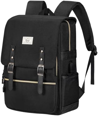 Ronyes Vintage Laptop Backpack for Women and Men, 15.6 inch Red Backpack with USB Charging Port for College and Work