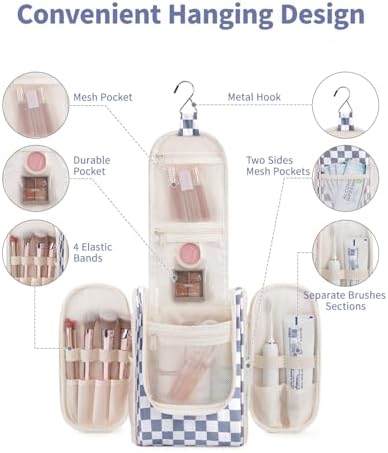 Narwey Large Blue Leaf Hanging Toiletry Bag for Women Travel and Men Cosmetics Organizers