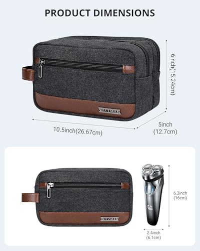 WITZMAN Classic Black A8001 Men's Water-Resistant Travel Dopp Kit Bag