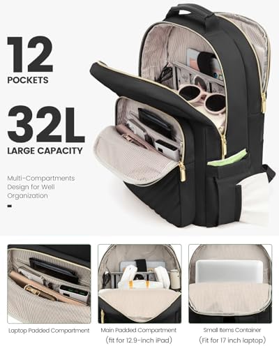 Laptop Backpack Purse for Women Work Travel Black OEKO-TEX STANDARD 100 Laptop Backpack Purse for Women College Black Qu
