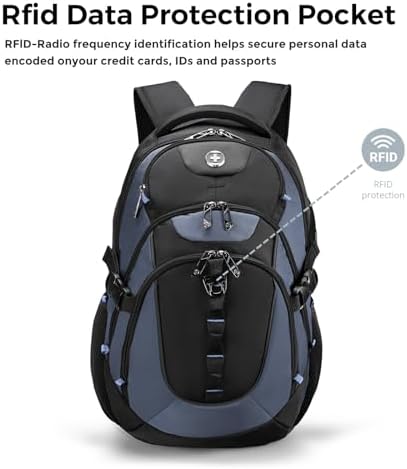 Swissdigital Design Laptop Backpack with USB Charging Port | Men's 15.6 Inches Fit 31L Travel Backpack | Blue/Black | SD
