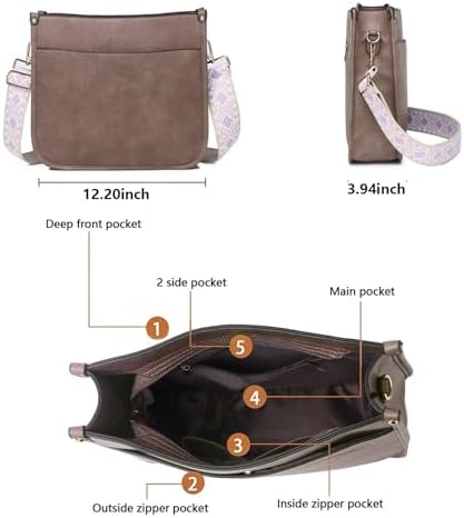AUYOCO Vegan Leather Crossbody Bags for Women Handbag with Guitar Strap Zipped Pockets AUYOCO Vegan Leather Crossbody
