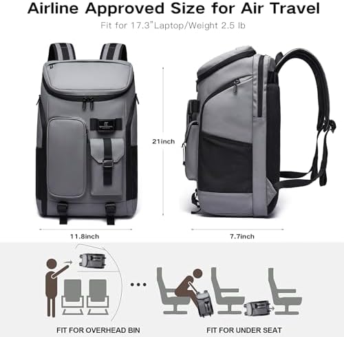 Men's Travel Backpack, 17.3 Inches Business Laptop, Water-Resistant, Carry on Airline Approved, USB Charger Port, 18x14x