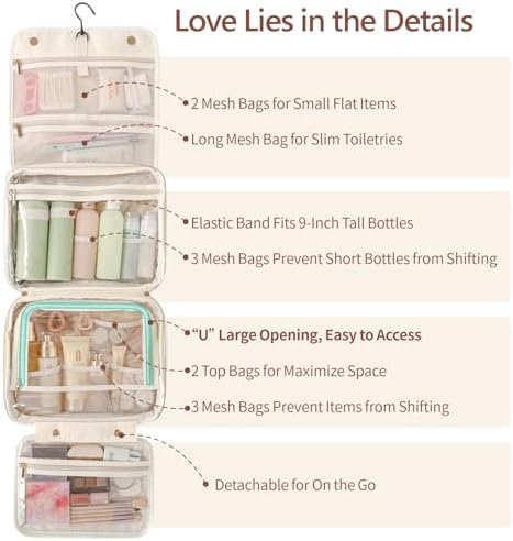 Hanging Travel Bag for Toiletries Quilted Plaid Waterproof Makeup Organizer Brown (M) Smart Large Compartments Toiletr