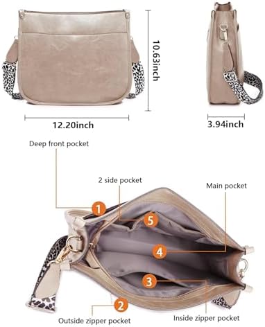 AUYOCO Vegan Leather Crossbody Bags for Women Handbag with Guitar Strap Zipped Pockets AUYOCO Vegan Leather Crossbody