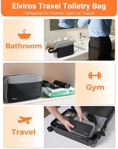 Elviros Lightweight Travel Toiletry Bag for Women and Men Travel Essentials Gifts for Men(Navy Blue) Global Recycled Sta