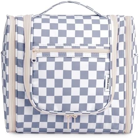 Narwey Large Blue Leaf Hanging Toiletry Bag for Women Travel and Men Cosmetics Organizers