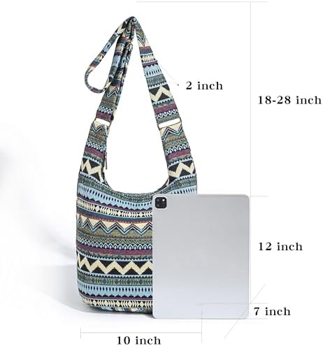 Coton Pose Women's Hippie Crossbody Bag - Top Zip Large Capacity Canvas Sling Bag - Handmade Jacquard Cloth