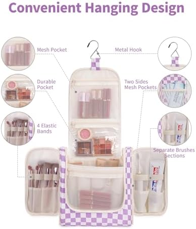 Narwey Large Blue Leaf Hanging Toiletry Bag for Women Travel and Men Cosmetics Organizers