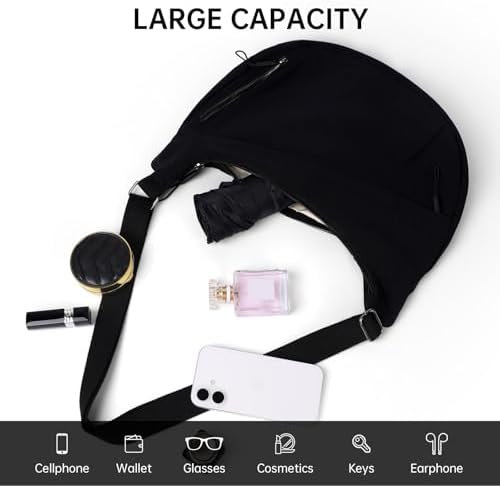 FFEDAYUN Crescent Bags for Women Casual Shoulder Handbags Multi-Pocket Lightweight Crossbody Purse Nylox Nylon Hobo Slin