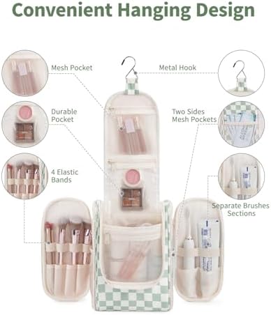 Narwey Large Blue Leaf Hanging Toiletry Bag for Women Travel and Men Cosmetics Organizers