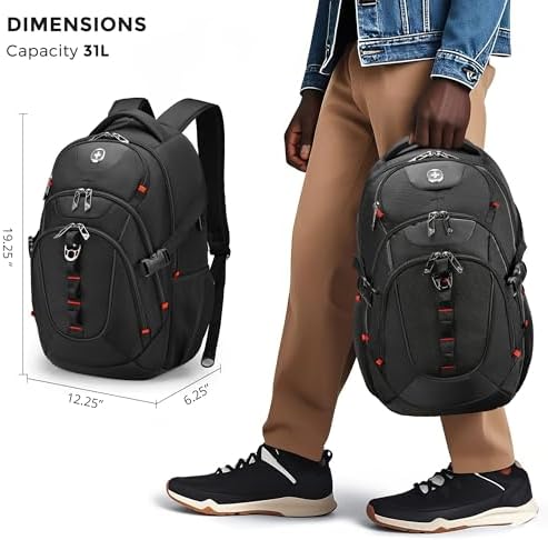 Swissdigital Design Laptop Backpack with USB Charging Port | Men's 15.6 Inches Fit 31L Travel Backpack | Blue/Black | SD