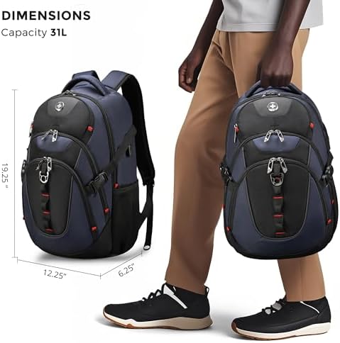 Swissdigital Design Laptop Backpack with USB Charging Port | Men's 15.6 Inches Fit 31L Travel Backpack | Blue/Black | SD