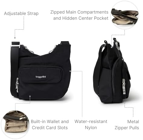 Baggallini Criss Cross Travel Crossbody Bag - Premium Leather, Women, Suitcases & Travel, Timeless Design, One Size | B