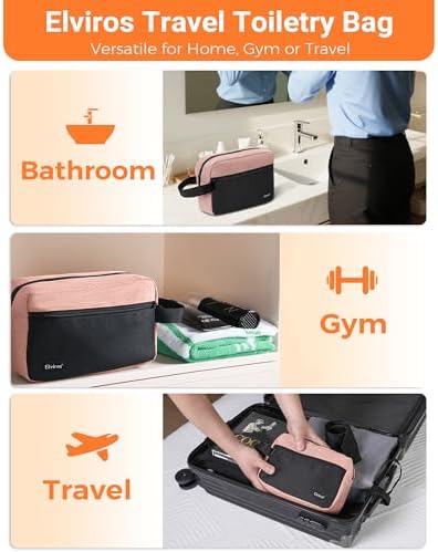 Elviros Lightweight Travel Toiletry Bag for Women and Men Travel Essentials Gifts for Men(Navy Blue) Global Recycled Sta