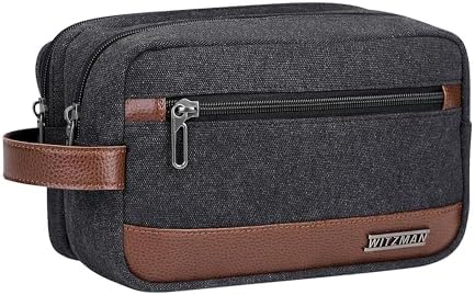 WITZMAN Classic Black A8001 Men's Water-Resistant Travel Dopp Kit Bag