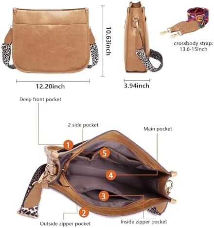 AUYOCO Vegan Leather Crossbody Bags for Women Handbag with Guitar Strap Zipped Pockets AUYOCO Vegan Leather Crossbody