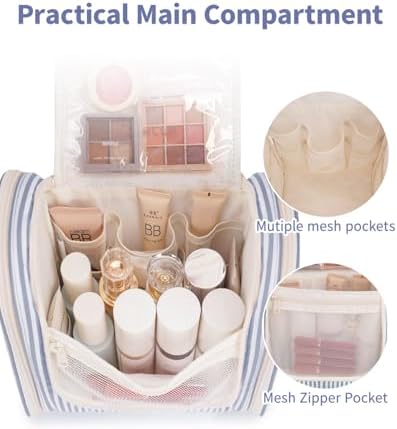 Narwey Large Blue Leaf Hanging Toiletry Bag for Women Travel and Men Cosmetics Organizers